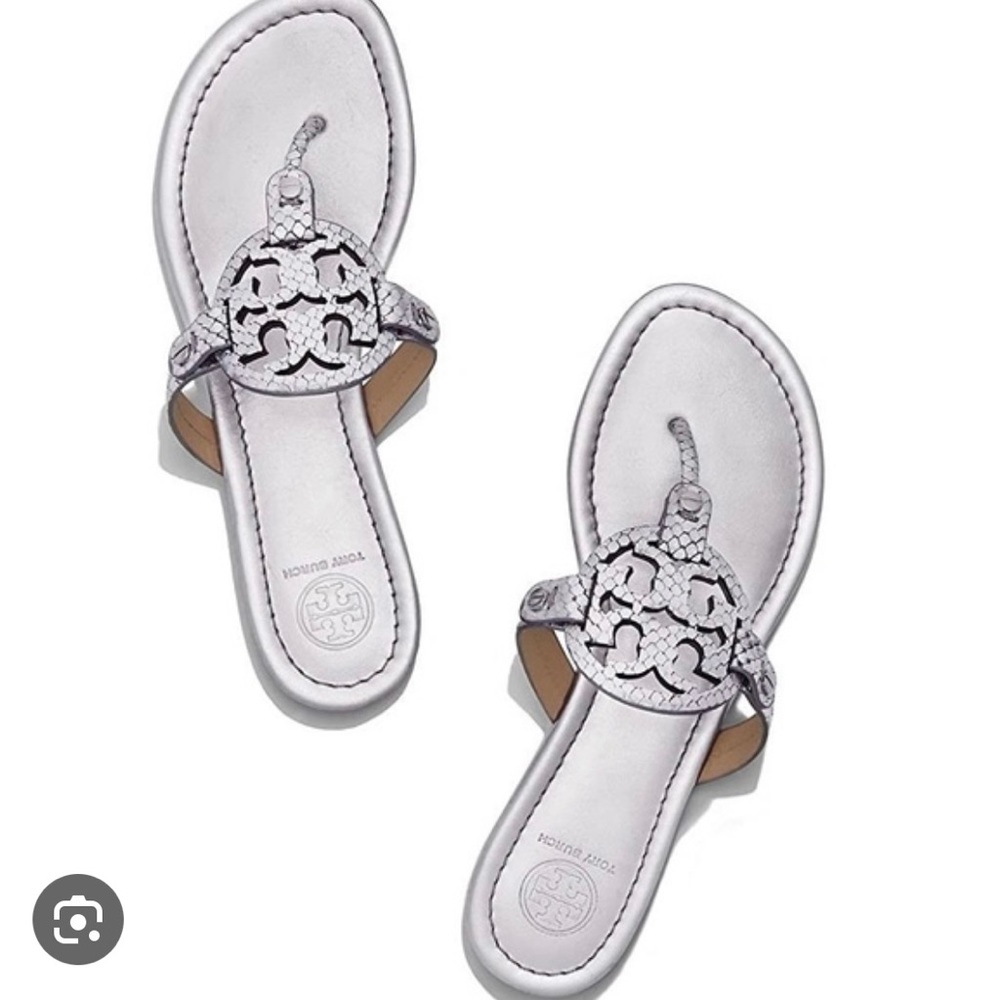 Tory Burch Silver Metallic Glossy Miller Snadal